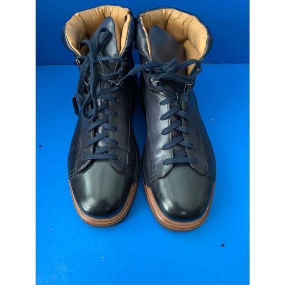 SANTONI EVEREST HIKING BOOT US 9.5 D DERBY BURNISHED NAVY ZIPPER - Picture 4 of 8